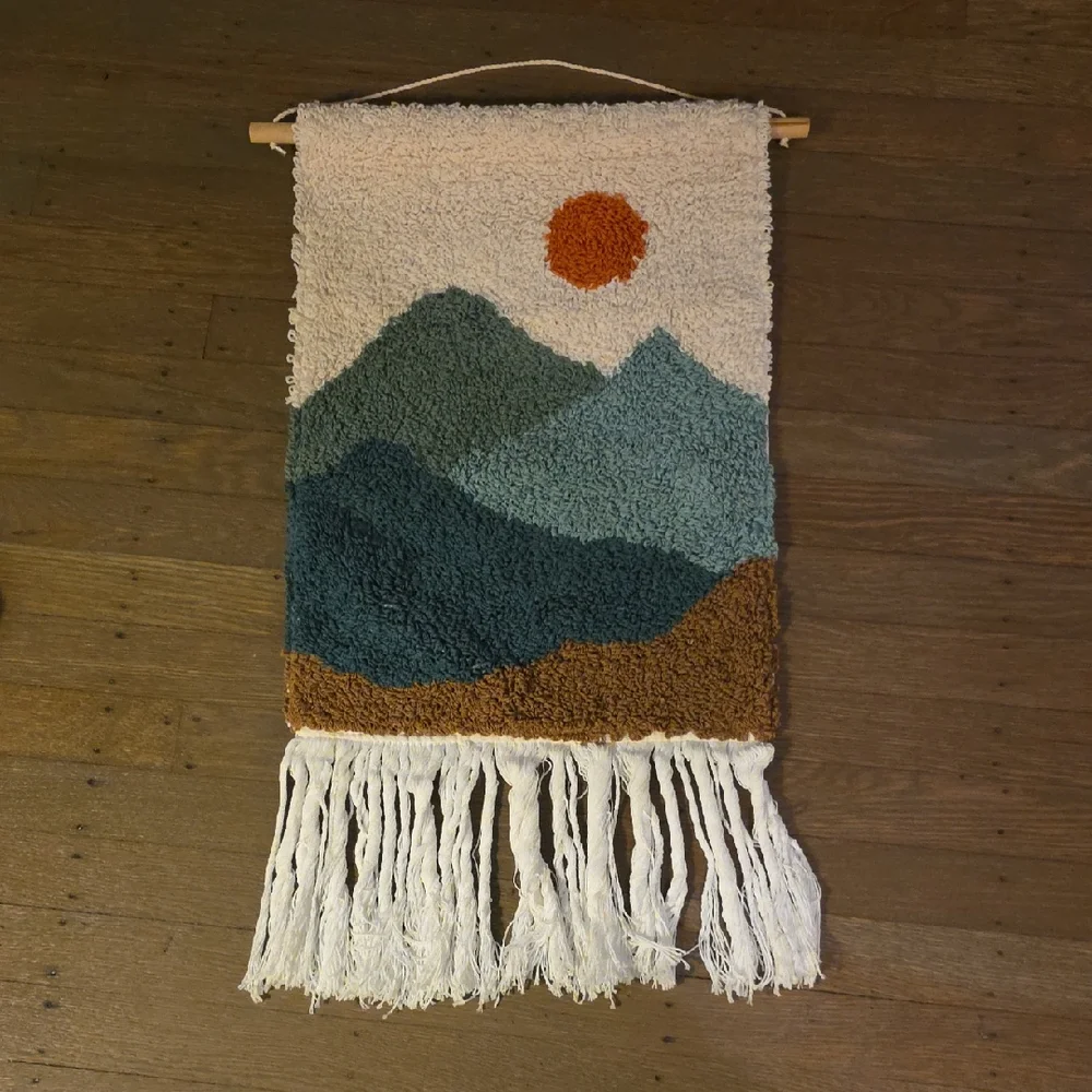 Boho Handcrafted Mountain Tapestry Wall Hanging - Multicolor- Shag